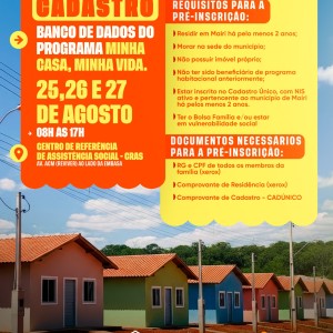 Cadastro habitacional do Minha Casa, Minha Vida será realizado em Mairi