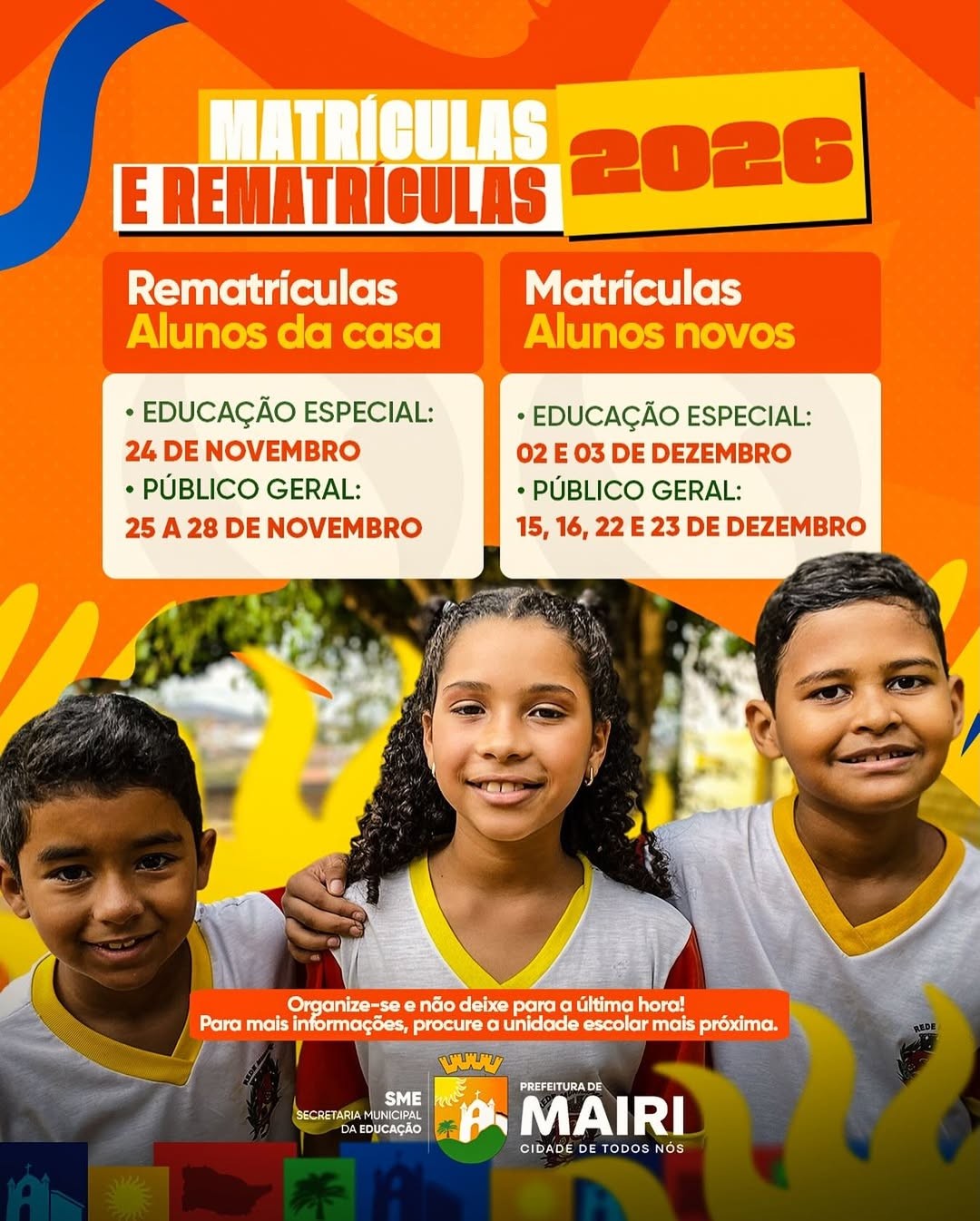 Confira as datas de matrículas e rematrículas para 2026